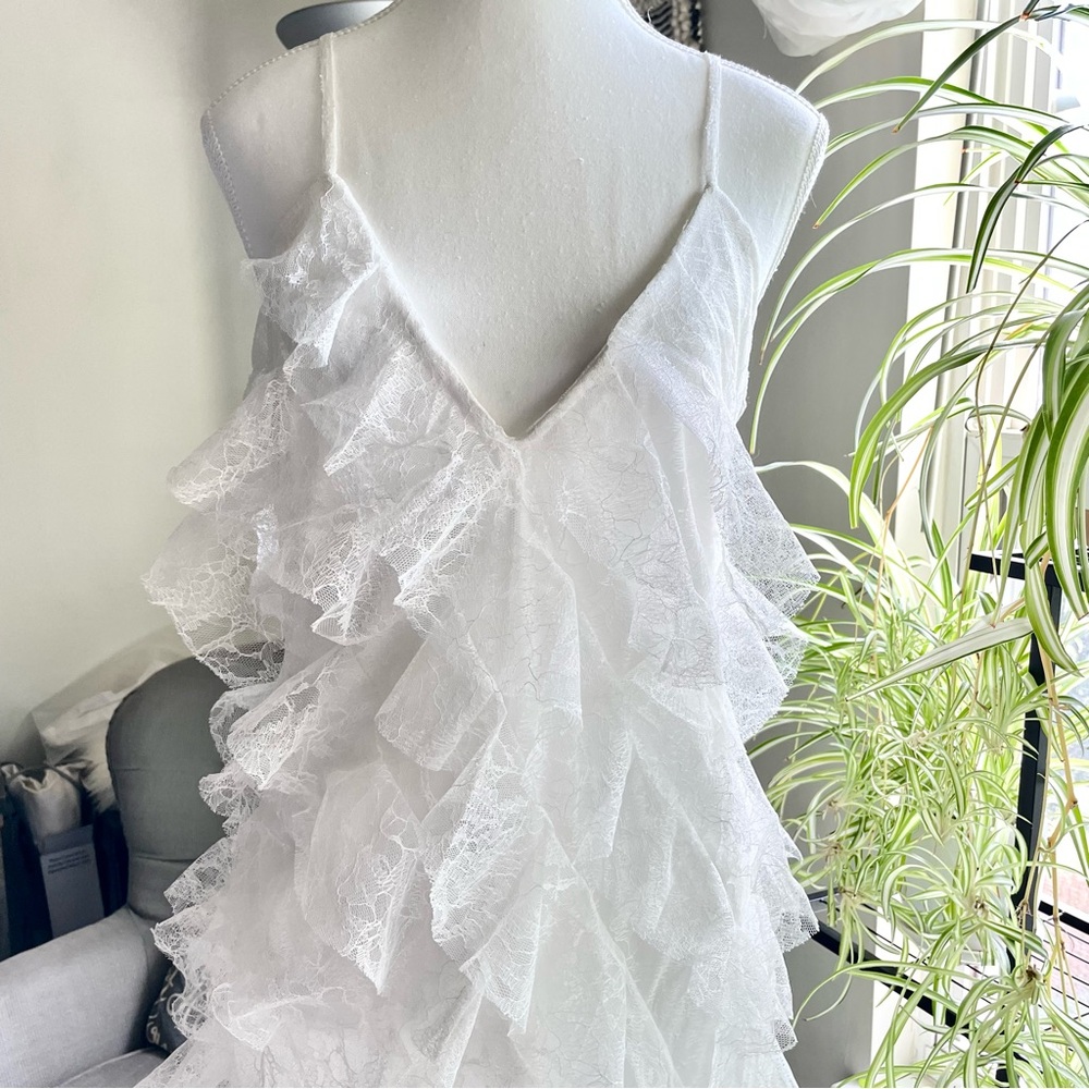BHLDN Jia Bias-Cut Lace Ruffled V-Neck Gown White Bridal Slip Dress NWT 6 - Picture 8 of 16
